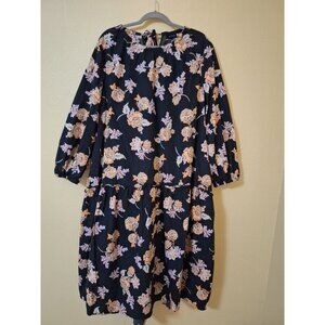 Who What Wear Black Floral Midi Dress 100% Cotton Womens Size 2X‎ Summer